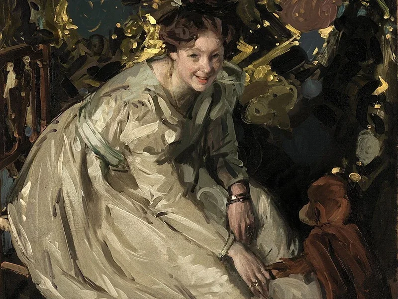 1870-Claudio Castelucho - Donna in un pergolato con una scimmia